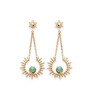Boucles d’oreilles pendantes soleil aventurine plaqué or