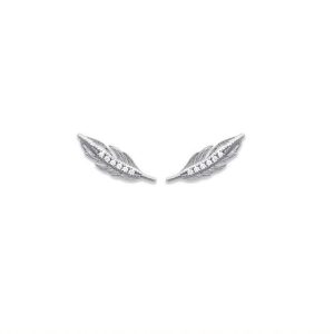 Boucles d’oreilles plume sertie de zircons argent rhodié