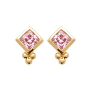 Boucles d’oreilles quartz rose synthétique plaqué or