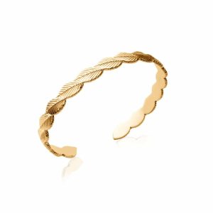 Bracelet jonc feuilles plaqué or