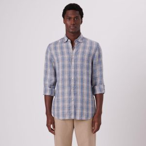 Bugatchi - Karl - Chemise manches longues de lin à carreaux
