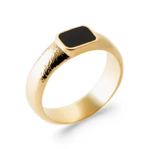 Chevalière laque noire plaqué or
