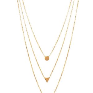 Collier 3 rangs pendentifs géométriques plaqué or