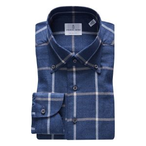 Emanuel Berg -  Bellagio - Chemise manches longues à carreaux sartorial brossée - Modern Fit - Bleu