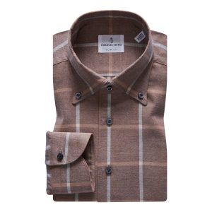 Emanuel Berg -  Bellagio - Chemise manches longues à carreaux sartorial brossée - Modern Fit - Brun