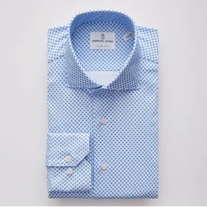 Emanuel Berg - Byron - Chemise manches longues à motifs Albini 4Flex - Modern Fit - Bleu/Blanc