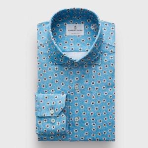 Emanuel Berg - Byron - Chemise manches longues à motifs Albini 4Flex - Modern Fit - Turquoise