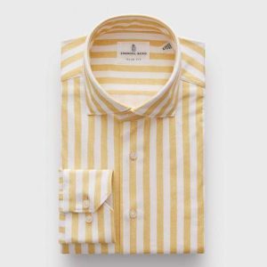 Emanuel Berg - Byron - Chemise manches longues à rayures Albini 4Flex - Modern Fit - Blanc/Jaune
