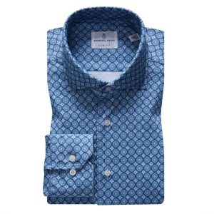Emanuel Berg - Byron - Chemise manches longues imprimé cercles Albini 4Flex - Modern Fit - Bleu