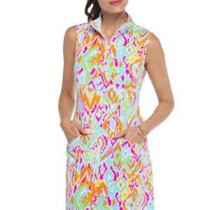 Ibkül - Tillie Print Sleeveless Zip Mock Neck Dress - 58857