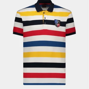 Paul & Shark - Polo rayé manches courtes de coton avec badge d'ancre