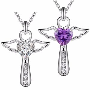 Collier ange stylisé pierre blanche ou violette