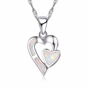Collier double coeur opale