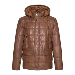 Regency - Clifton - Manteau à capuchon de cuir doublé - Cognac