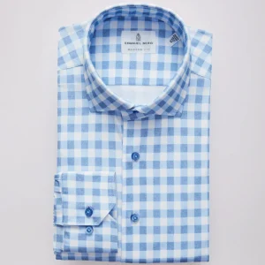 Emanuel Berg - Byron - Chemise manches longues à carreaux Albini 4Flex - Modern Fit - Bleu
