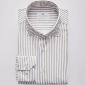 Emanuel Berg - Byron - Chemise manches longues à rayures Albini 4Flex - Modern Fit - Beige