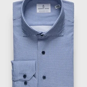 Emanuel Berg - Byron - Chemise manches longues vichy Albini 4Flex - Modern Fit - Bleu
